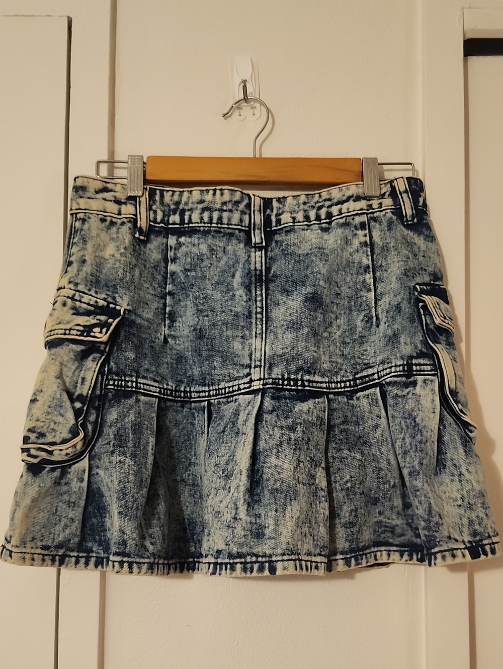 SHEIN Acid Wash Denim Cargo Pleated Mini Skirt - Blue